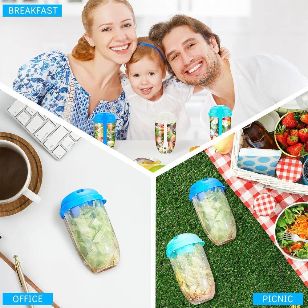 Salad Cup with Lids and Fork Salad Shaker Container for Lunch Keep Fit Food Dressing Cup for Breakfast Meal Vegetable Fruits Cup