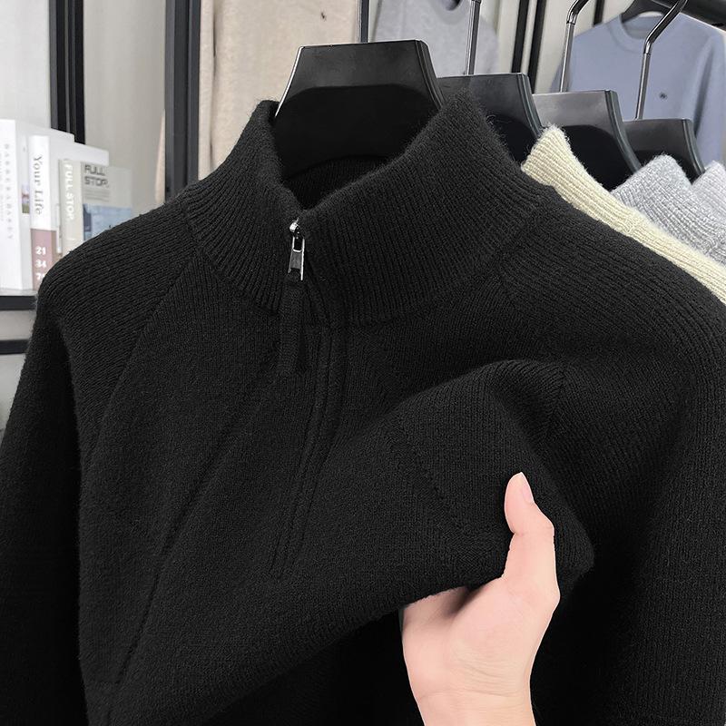 

Men s Stand Collar Zipper Jacquard Sweater - Versatile Retro Knitwear for Autumn/Winter XL чорний