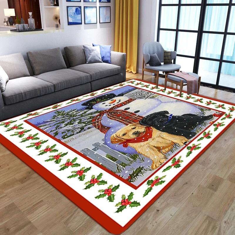 Christmas Themed Festive Rug Santa Snowman Holiday Scene Print Living Room Carpet Home Decor for Christmas Season