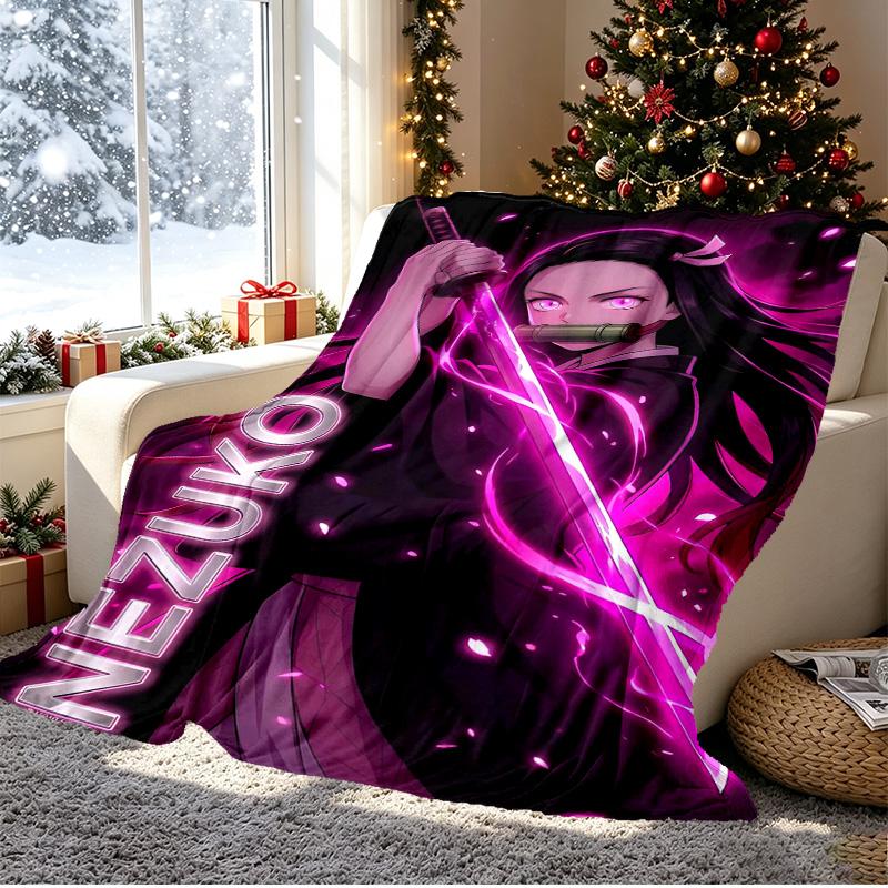 Dämonentöter Muster Decke für Heimdekoration, Bett, Sofa, Autoreise, Camping, Geeignet für alle Jahreszeiten, Geburtstags-Weihnachtsgeschenk