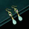 Chinese-Style Cloisonné Imitation Kingfisher Green 925 Silver Needle Earrings for Girls, Qipao, Hanfu, Ma Mian Skirts