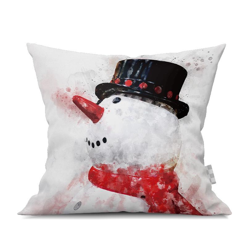2022 New Christmas Snowman Peach Skin Pillow Case Cute Cartoon Waist Pad Back  Home Decoration