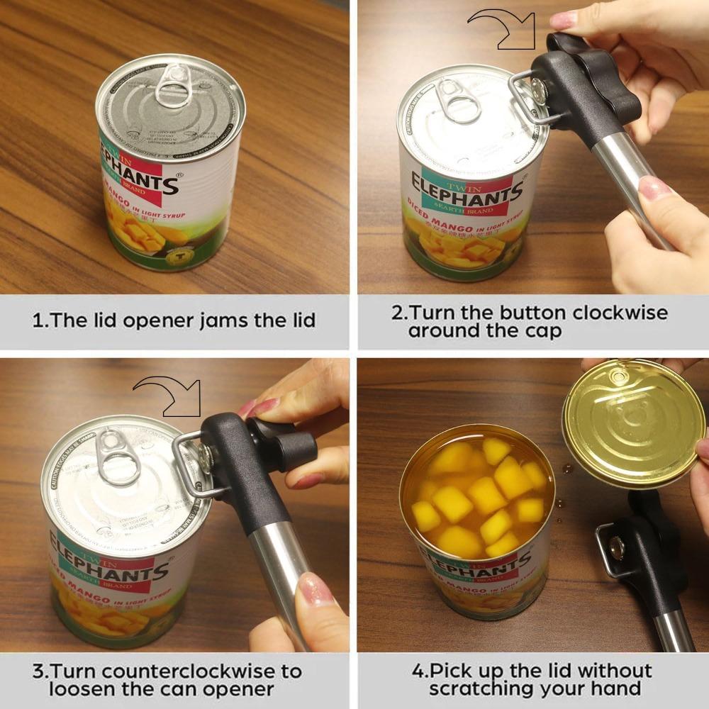 Stainless Steel Can Opener Heavy Duty with Anti-slip Hand Handheld Can Opener Smooth Edge Black Manual Can Opener Home Chefs