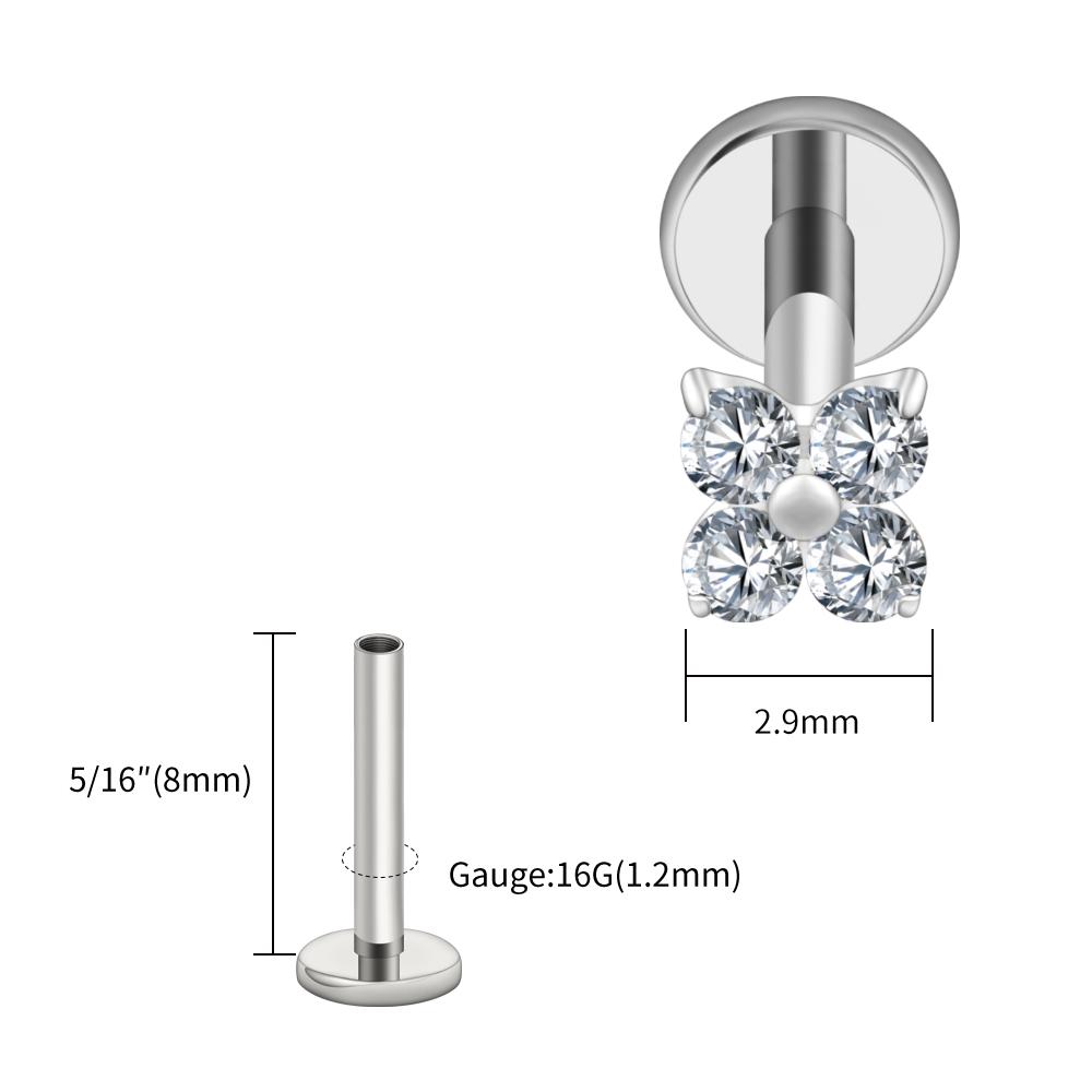 Right Grand ASTM F136 Titanium Flower CZ Cartilage Earring 16G Four Leaf Helix Tragus Stud Flat Back Labret Piercing Jewelry