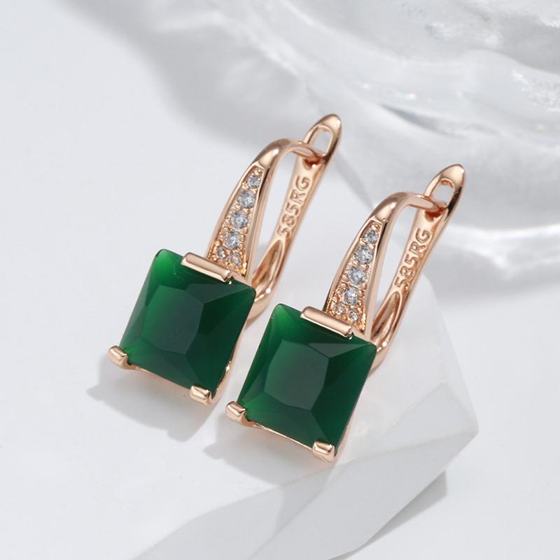 New Emerald Square Cut Zircon Promise Earring For Women Luxury  Rose Gold Wedding Jewelry Party Daily Dangle Earrings