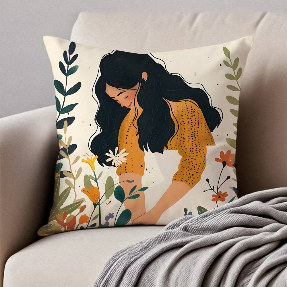 Blumen P-Pflanze G-Mädchen Kissenbezug Milbenschutz Kissenbezug Verdeckter Reißverschluss Seidiger Kurzplüsch Sofakissenbezug