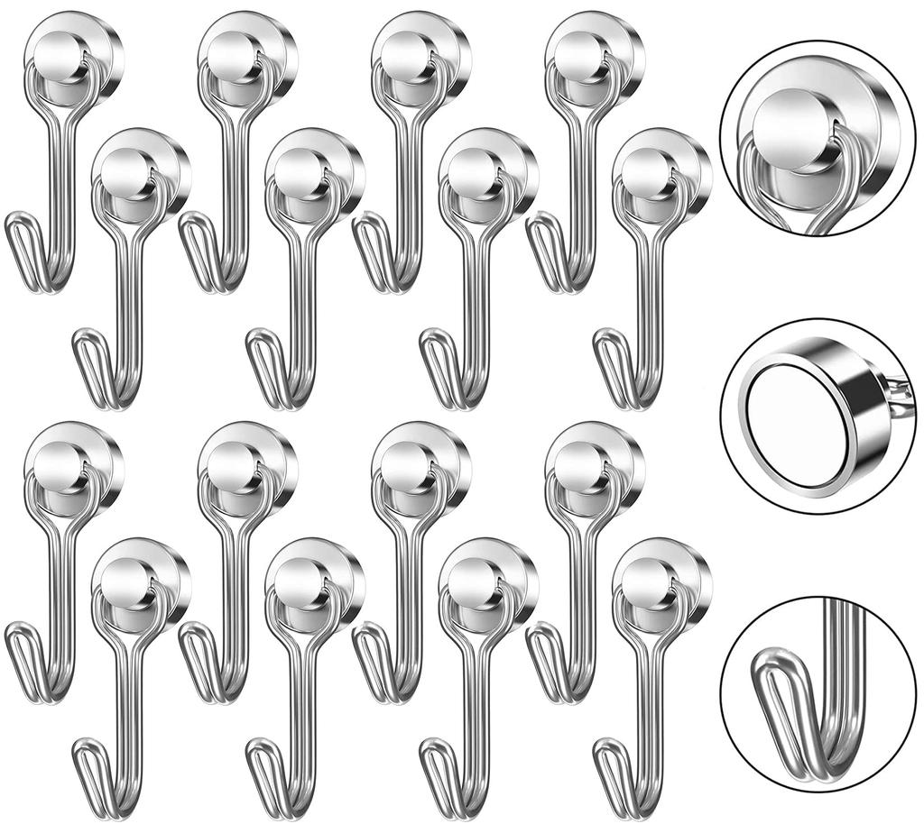 Magnetic Hooks 8/16 Pcs 30 Lb Neodymium Magnet Hooks Magnetic Hooks for Fridge Magnet Strong Magnet Hooks for Workplace Kitchen