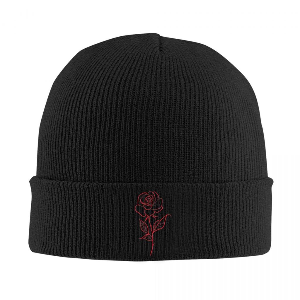 Rose Pattern Embroidered Warm Knitted Cap Fashion Bonnet Hat Autumn Winter Outdoor Beanies Hats for Unisex Adult