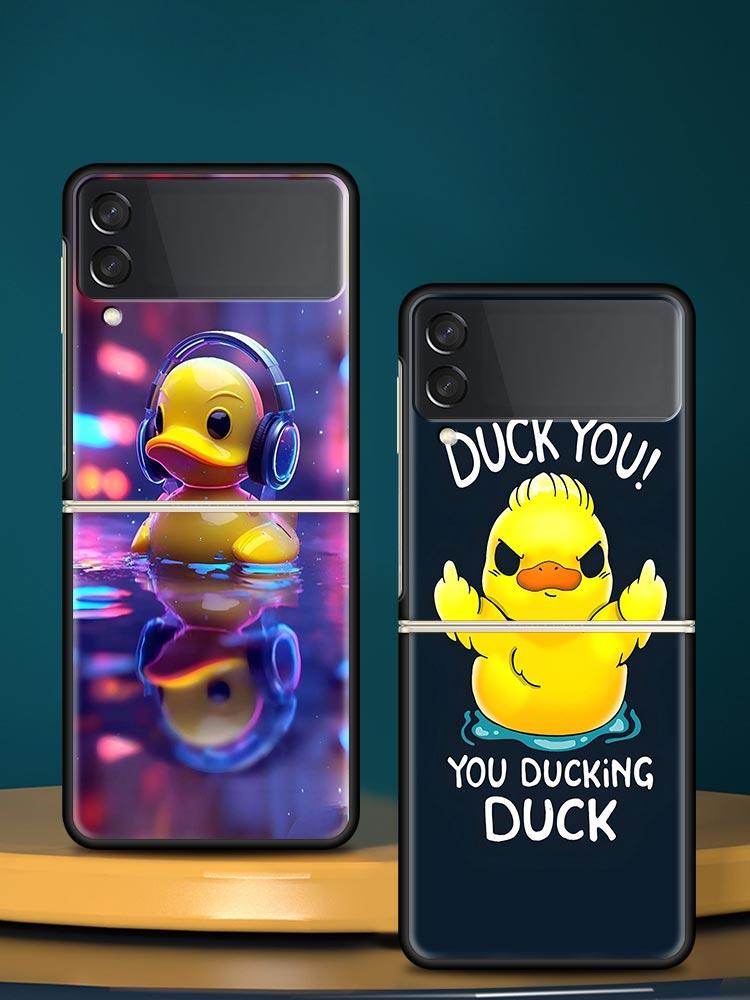 Cartoon Duck Hard PC Phone Case For Samsung Galaxy Z Flip 7 6 5 4 Black Cover For Galaxy Z Flip 3 Foldable Shell Fundas Capa Bag