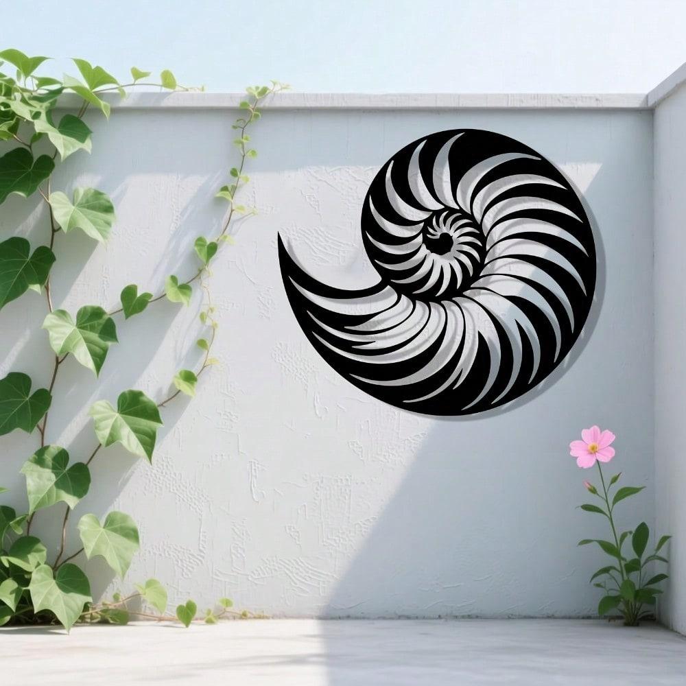 Nautilus Shell Metal Wall Art: Durable Iron Sculpture for Coastal Home & Garden Decor