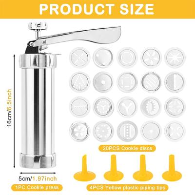 Cookie Press Gun Kit Stainless Steel Biscuit Press Cookie Gun Set with 20 Cookie Discs and 4 Nozzles for DIY Biscuit Maker JT441