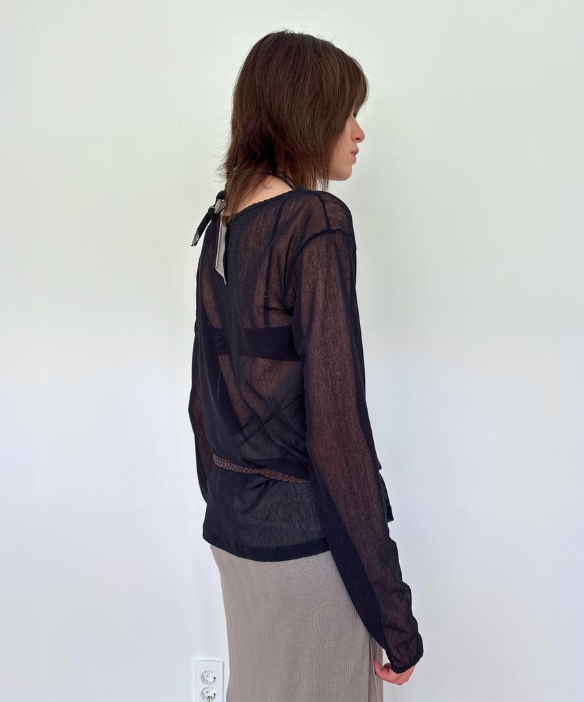 DIAGONAL Lace Point See Through Top (Black)