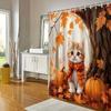 Autumn Cat Shower Curtain - Maple Tree & Pumpkin, Forest Landscape, Polyester, 12 Hooks, Bathroom Decor