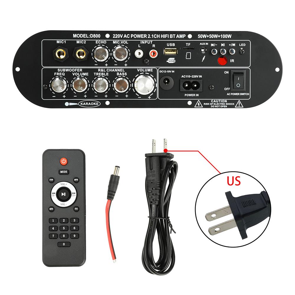 D800 2.1-Channel Bluetooth Amplifier Board 50W+50W+100W High-Power Output with Bluetooth 5.0 AUX+MIC FM+USB+TF Card
