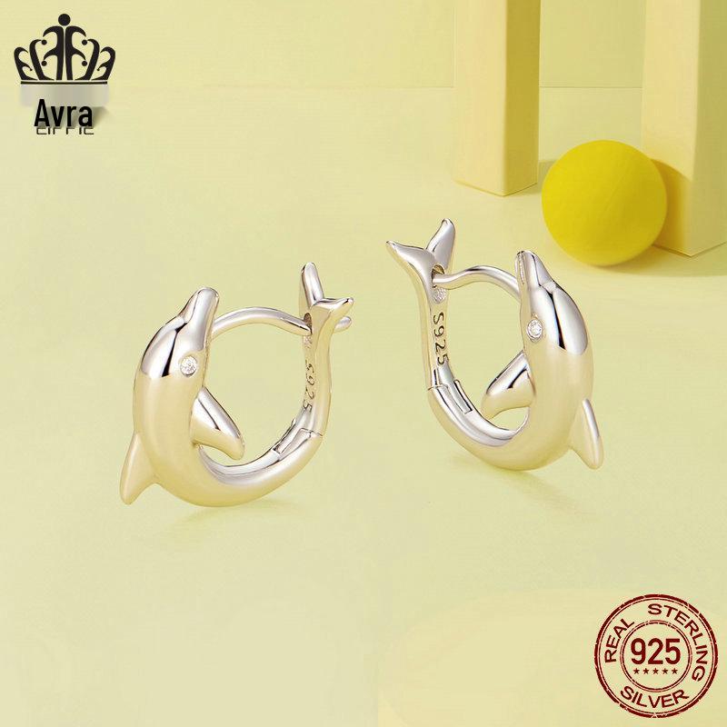 Avle S925 Sterling Silver Platinum-Plated Dolphin Earrings for Women - Style BSE881