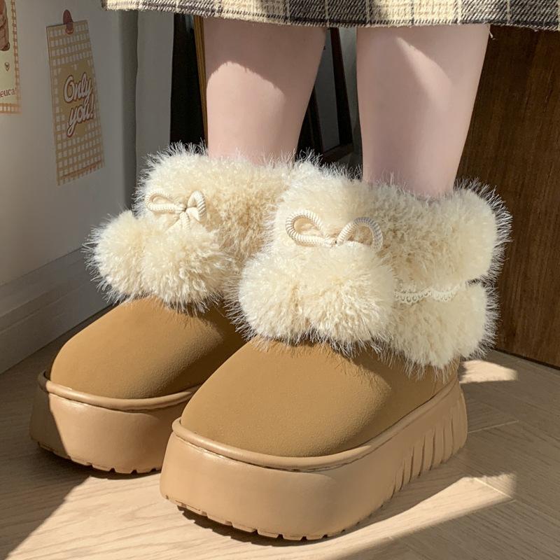 Fashion Women Fashion Snow Boots Warm Faux Fur Winter Platform Shoes Thick Sole Cute Plush Balls Female Indoor Street Short Botas
