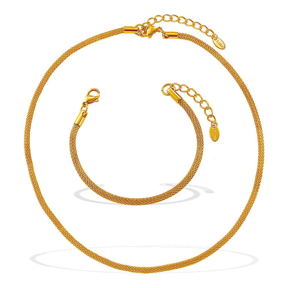 Ins Minimalist Snake Chain Bracelet & Necklace Set, 18K Gold Plated Stainless Steel Layered Clavicle Chain