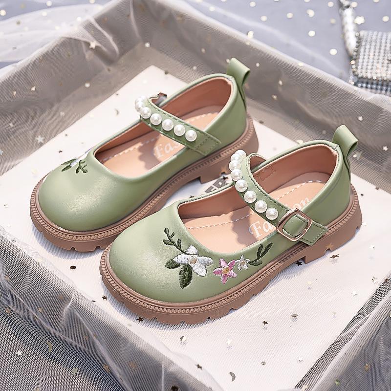 Girls' Retro Embroidered Leather Shoes - Spring/Autumn 2025 Trend, Closed-Toe, Soft Sole, Fashionable and All-Match.