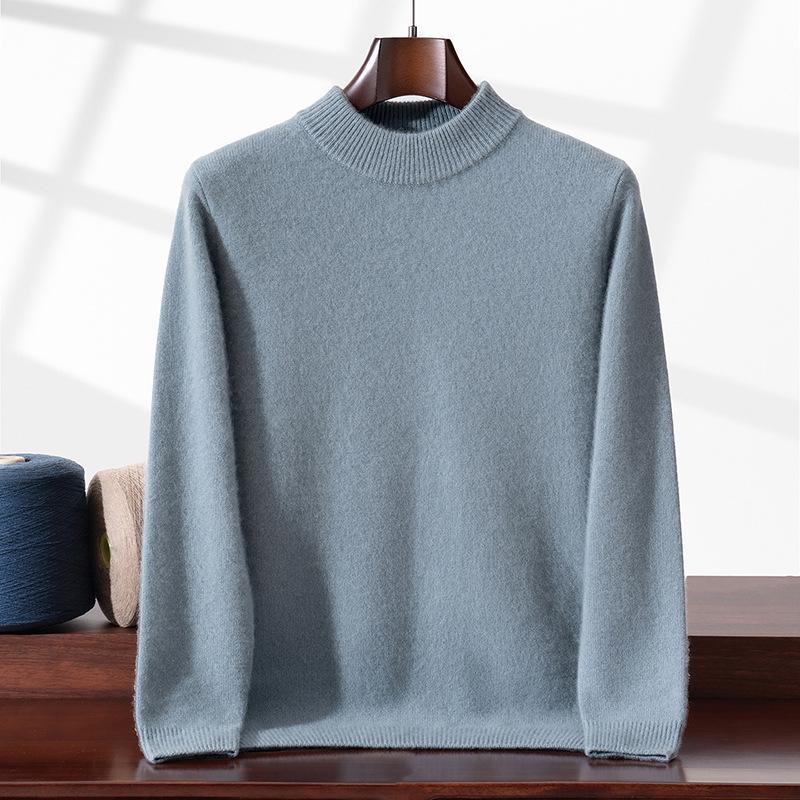 

Men s Half-High Neck Cashmere Sweater, Business Casual, Thin Winter Knitwear, Solid Color, Long Sleeve M
