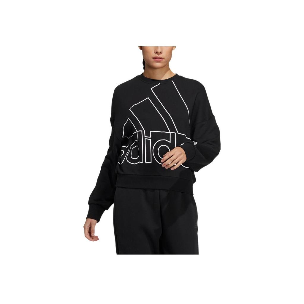 Adidas Large Logo Print Pullover Crew Neck Sweatshirt Women Tops Black HM9378