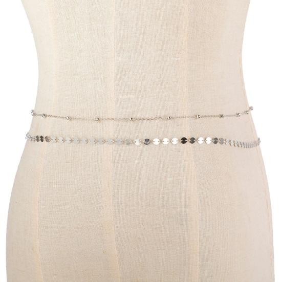 Women Waist Chain Double-layer Sequin Adjustable Length Hollow Out Belly Dance Performance Waist Jewelry Parties Festivals Nightclub Body Chain