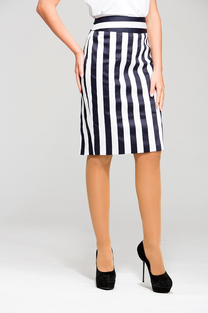 Straight Classic Skirt with Large Stripes Cotton