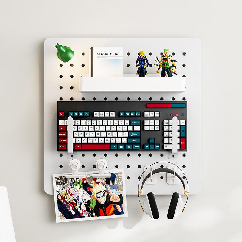 Esports Gaming Desk with Pegboard Wall Organizer and Equipment Rack