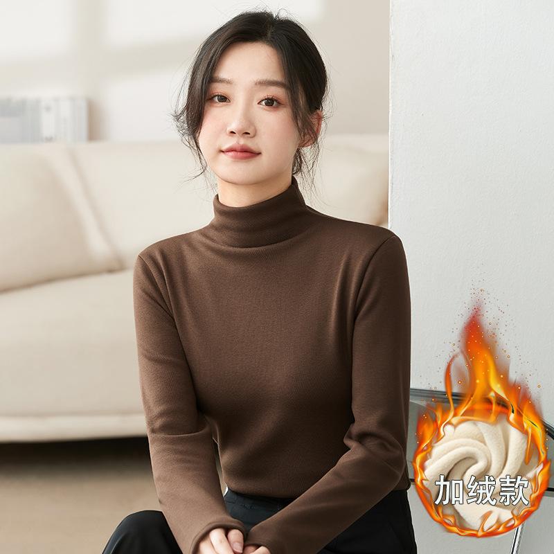 H5 fleece thickened semi-turtleneck modal shirt women's season high-end black warm