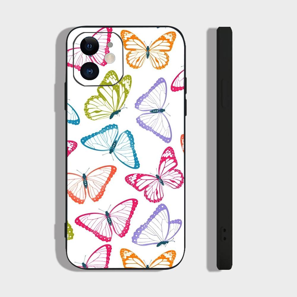Art Butterfly For IPhone 17 Air 16 15 14 13 12 11 Pro Black Soft Cover Phone Case