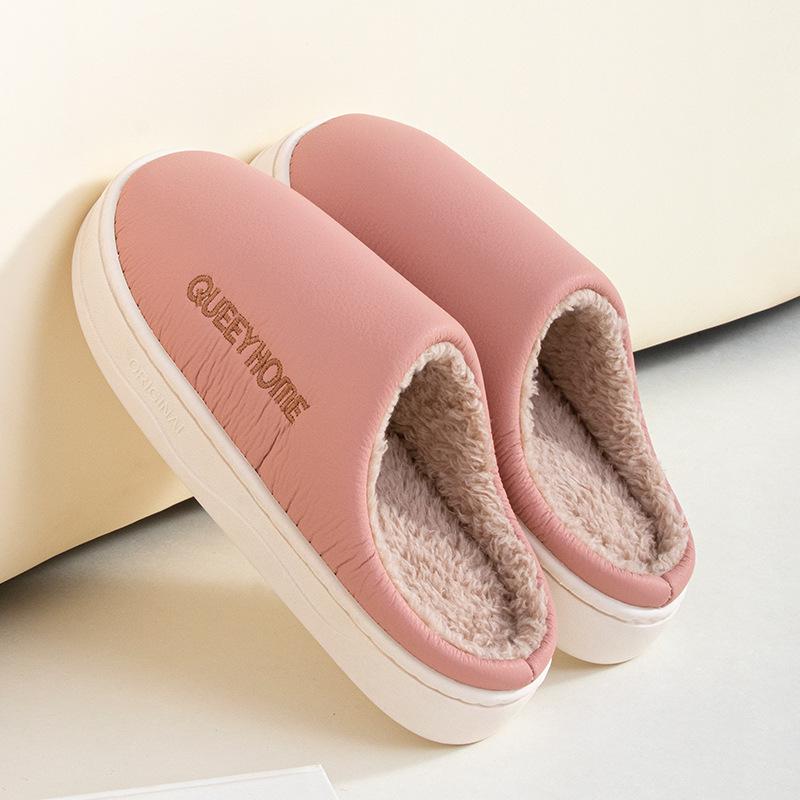 Indoor couple cotton mop warm winter cotton waterproof outer wear slippers home non-slip winter velvet thick bottom