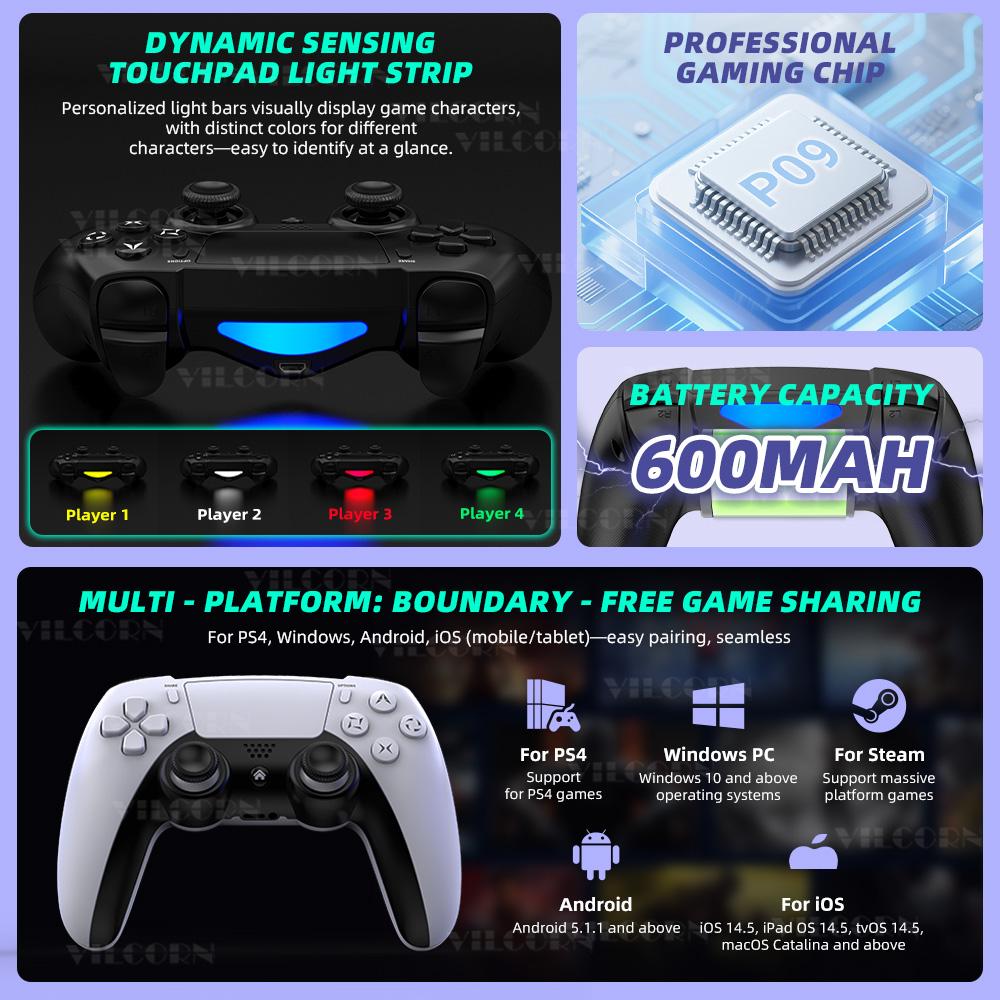 Wireless Gamepad for PS4 Console Bluetooth-Compatible Game Controller For PC Dual Vibration 3D Joystick For Steam/IOS/Android