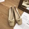 Fashion Women Ballet Flats Shoes Two Color Splice Bow Round Flats Shoes Fashion Low Heel Shallow Female Ladies Square Heel Single Shoes