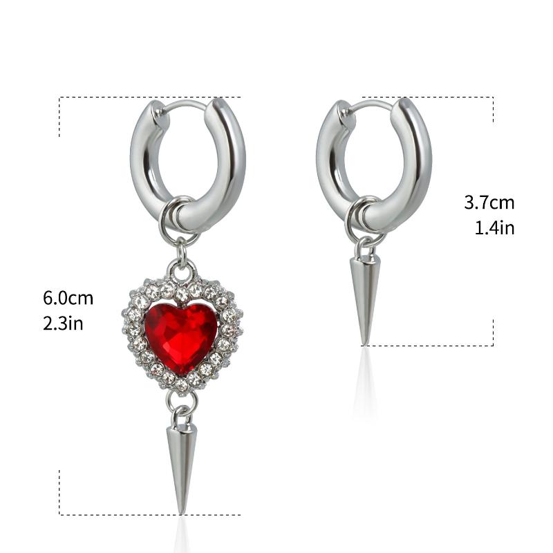 Punk Silver Color Asymmetry Flower Hoop Earrings For Women Fashion Red Zircon Heart Earrings Party Jewelry Accessories Gifts