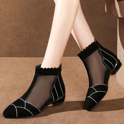 Women's Summer Boots Ladies Luxury Elegant Ankle Shoes For Women Trends 2024 Comfortable Low Heels Outdoor Black Fashion Boots