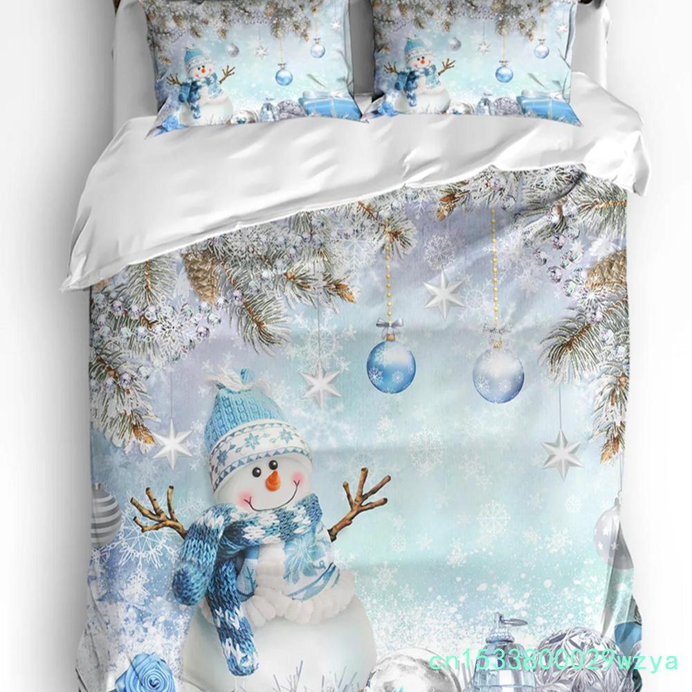 Weihnachten Schneeszene Schneeflocken Wichtel 3-teiliges Bettwäscheset für Doppelbett Heimtextilien Bettbezug Steppdeckenbezug Kissenbezug