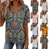 Women's Fashionable Casual Floral Print Button V-neck Short-sleeved Top
