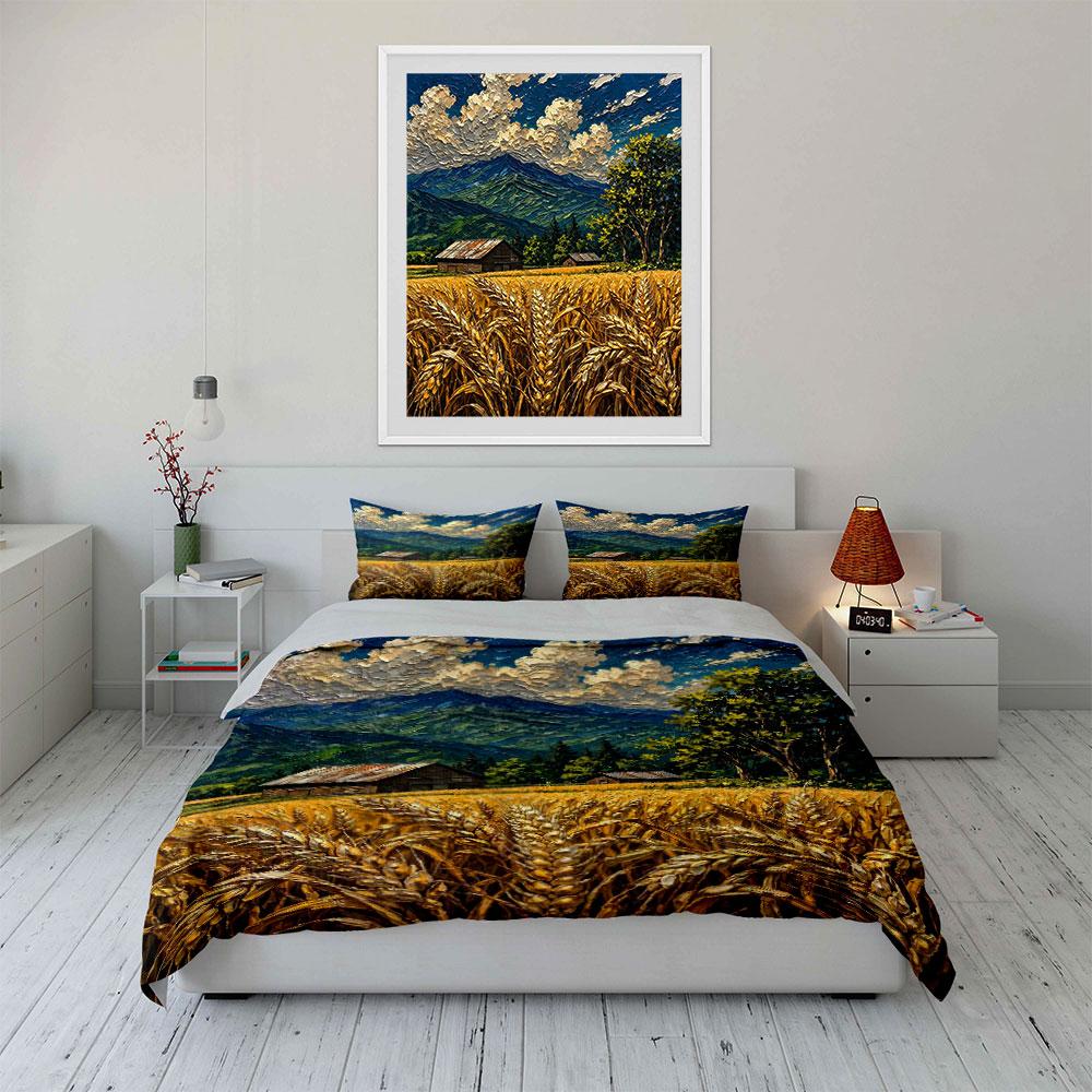 Mountain Landscape Golden Wheat. Bedding Sets Duvet Cover Sets Duvet Covers Pillowcases(1 * Duvet Cover 2 * Pillowcases, Without Duvet Insert)