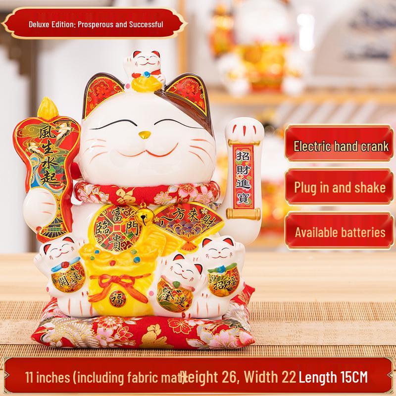Large Waving Hand Lucky Cat Ornament - Cashier Desk Home Decor Gift