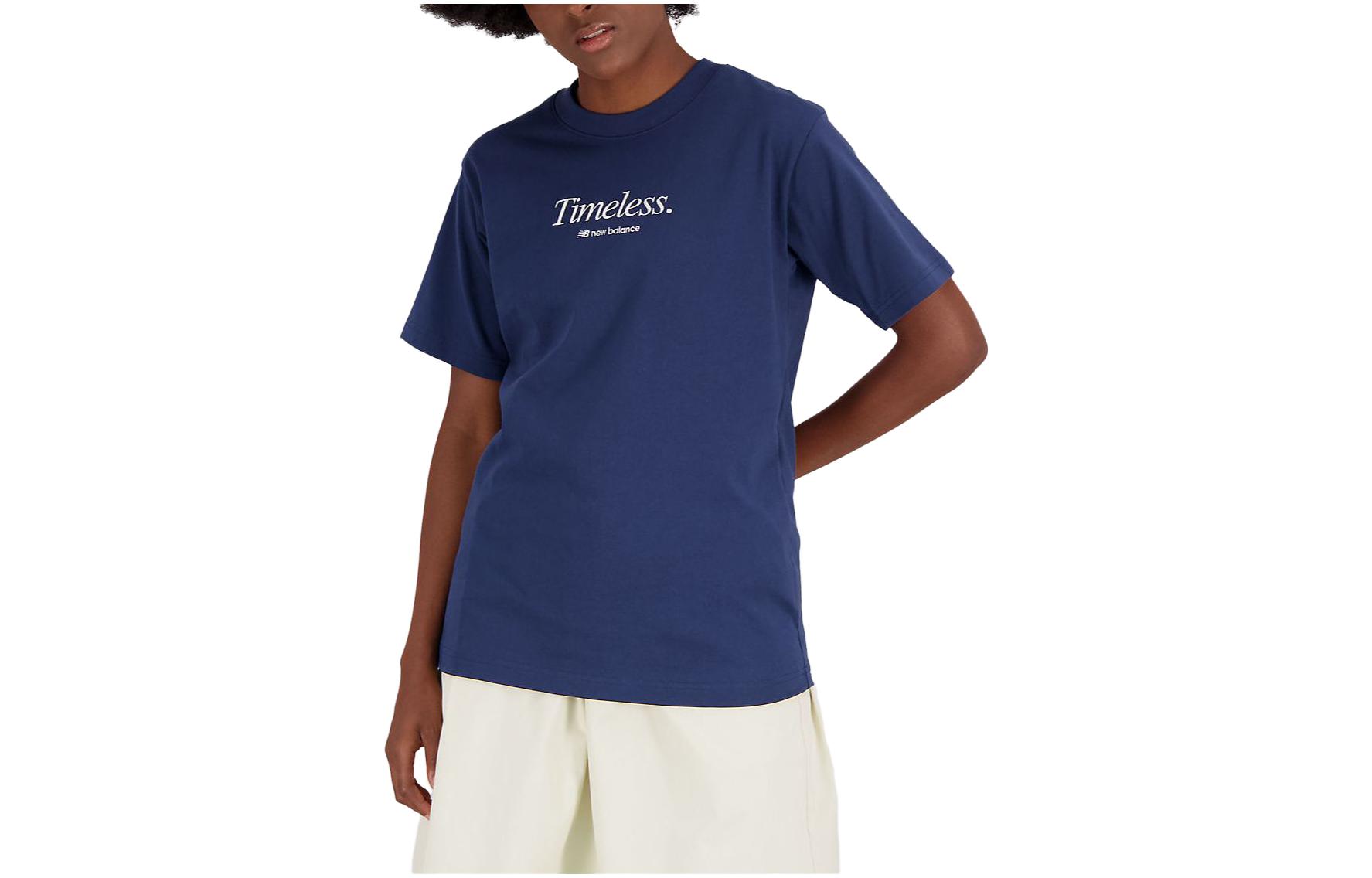 New Balance T Shirts Women s Marine Blue Crew Neck Moderate Straight Fit AWT31551-NNY S