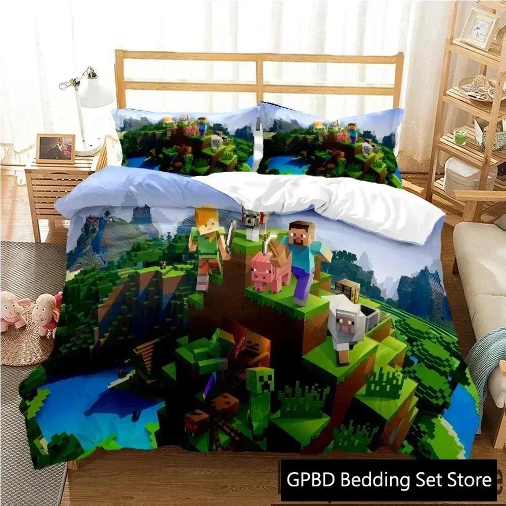Lusso Nuovo Stampa 3D Giochi di Miniera e Sabbia Copripiumino Cartone Animato Set Biancheria da Letto Morbido Copripiumino e Federe SingoloMatrimonialeQueenKing
