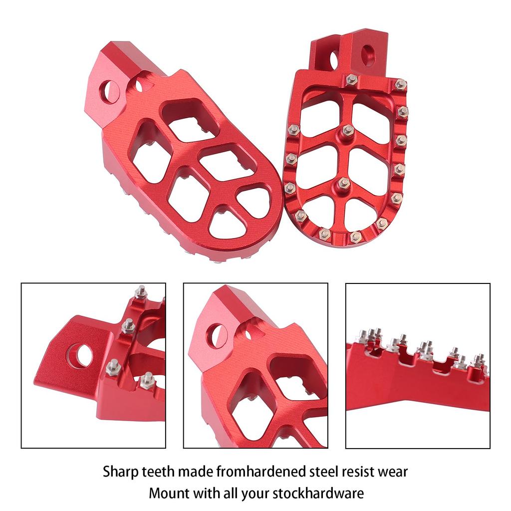 Baohatsu Foot Pegs Foot Rest Billet Wide 1 Pair for Yamaha XT250 YZ125 YZ80 WR250 TTR90 TTR125 (Red)