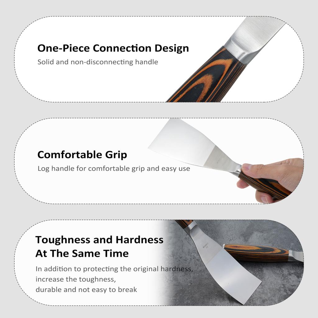 Putty Knife Set, 4 Stainless Steel Scraper Tools with Wooden Handle for Repair, Paint Scraping, Plastering,