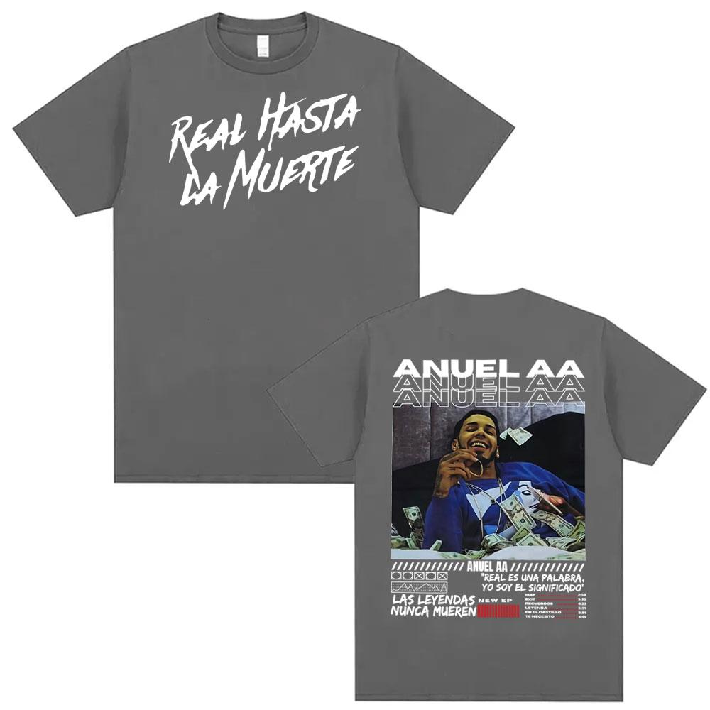 Rapper Anuel AA Real Hasta La Muerte Graphic T Shirt Unisexs Clothing 100 Cotton 90s Vintage Tshirts Unisex Casual Loose Tshirt