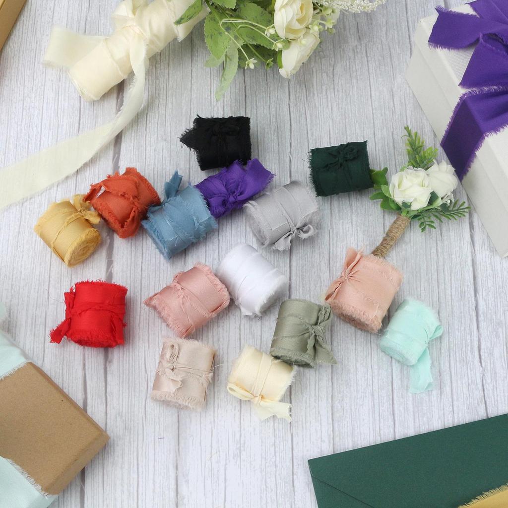 Hand-Tied Satin Chiffon Ribbon – Frayed Edge Silk Fabric for Gift Decoration