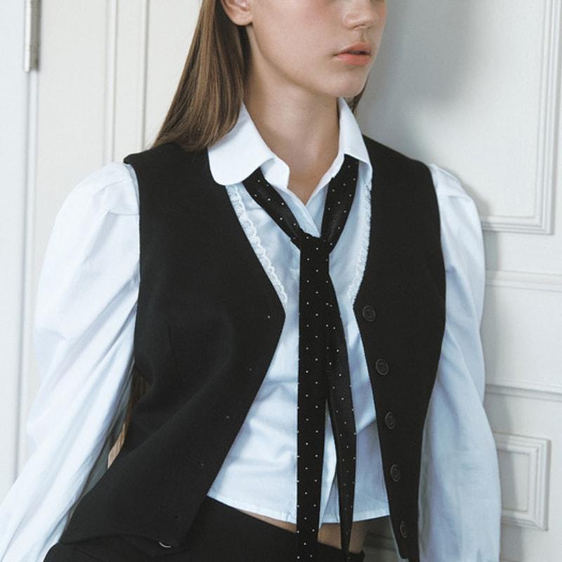 

MOILLY [5-й ресток] Черный бархатный галстук в горошек Black FREE