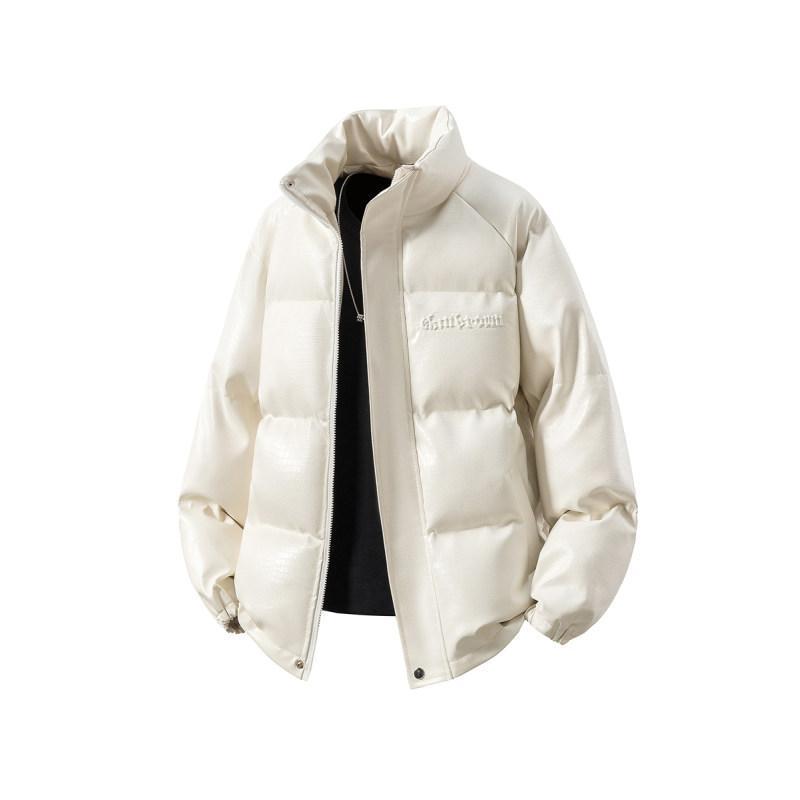 

2025 Men s American Style Crocodile Pattern PU Leather Winter Jacket - Thick, Loose, Plus Size Cotton Coat 5XL білий