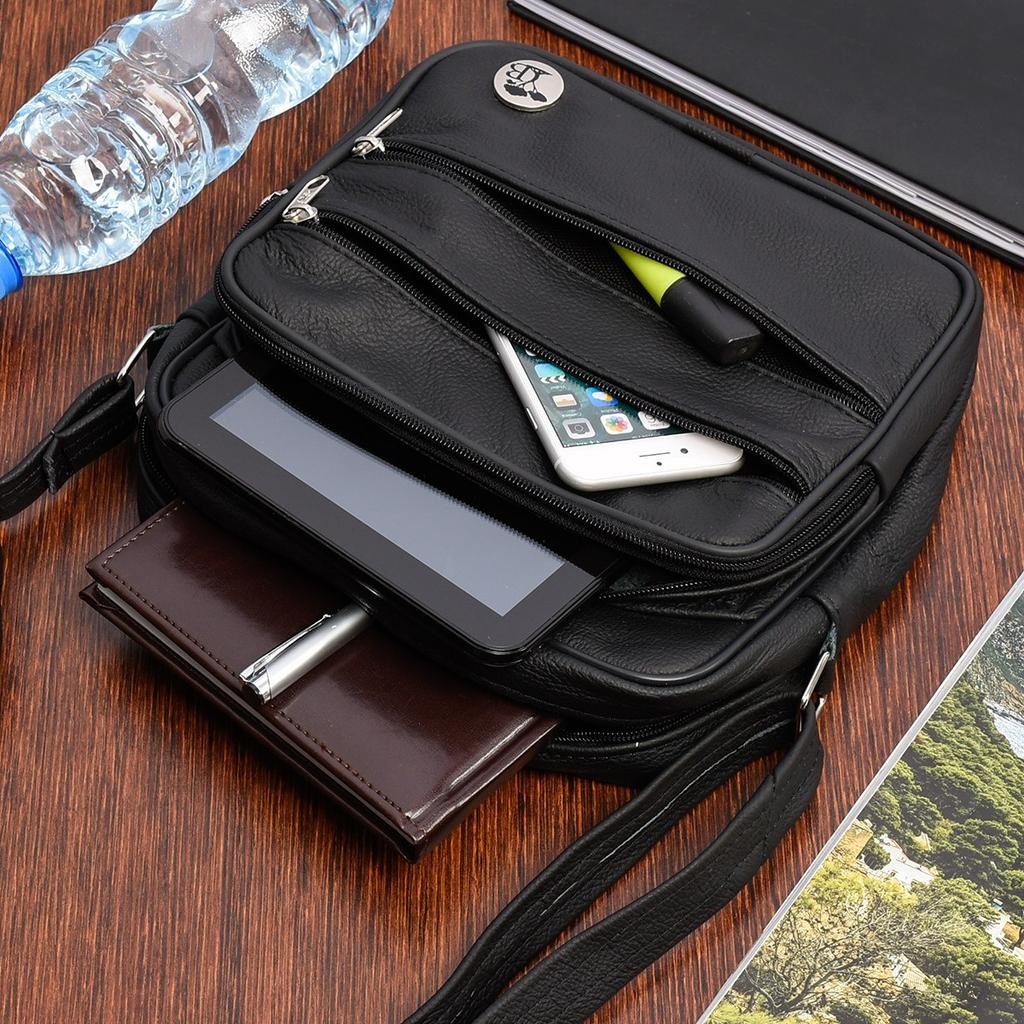 Men's Black Leather Bag Beltimore Spacious with Strap G77