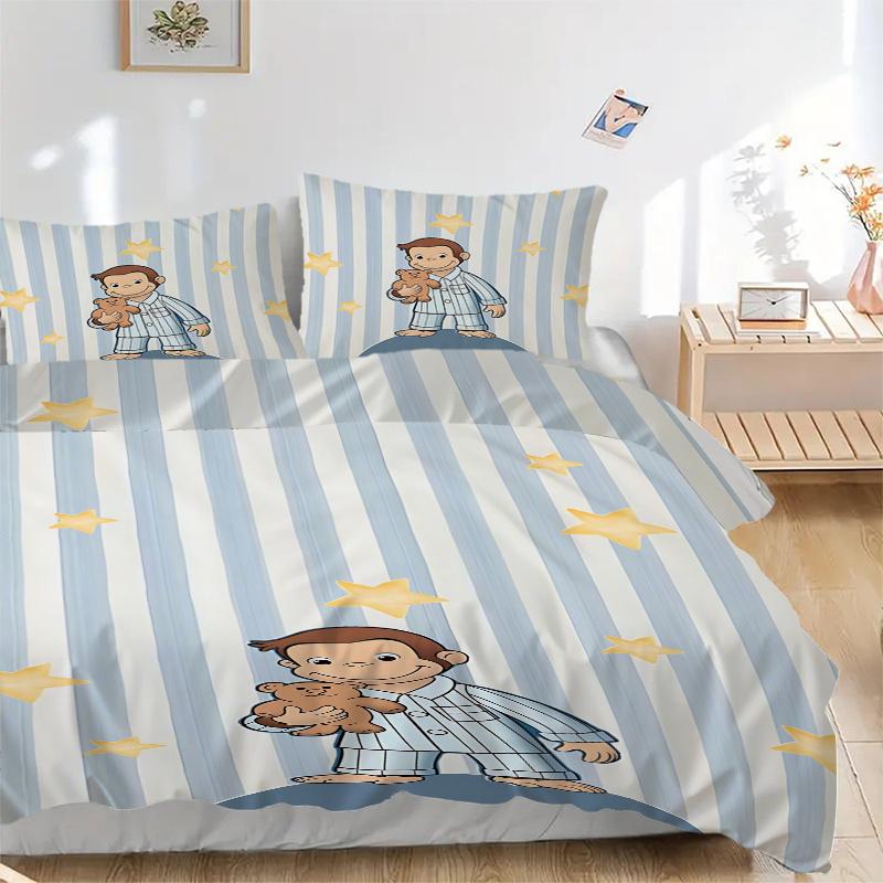 

3pcs Curious George Starry Night Pajama Set-Home Bedding Set for Kids, Universal Three-Piece Suit Suitable for Bedroom, Guest Room, Living R 135x200cm