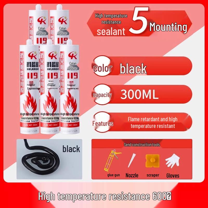500° Fireproof Silicone Sealant: Waterproof, Flame-Resistant Adhesive for High-Temperature Glass and Structural Applications.
