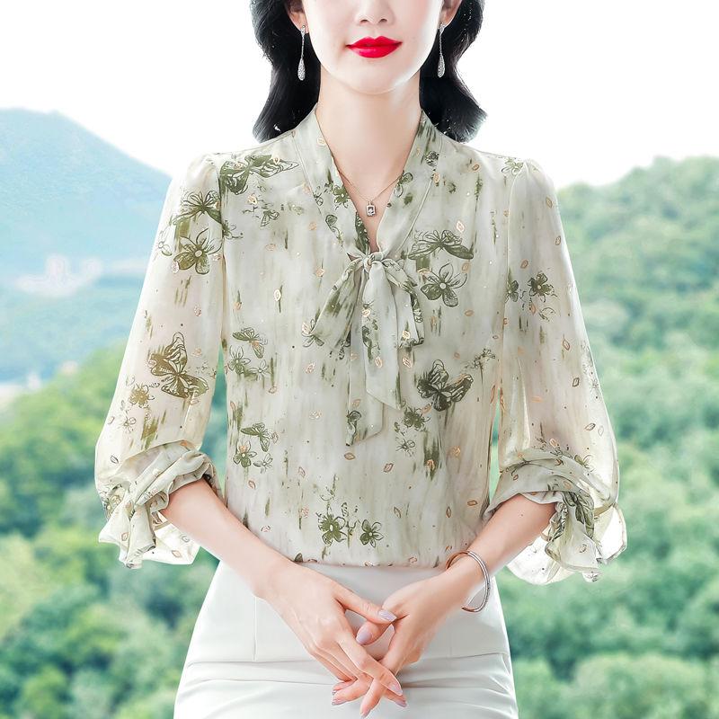 Stylish High End Loose Blouse Long Sleeve Chiffon Top Trendy and Elegant for Autumn Spring Versatile Tummy Cover